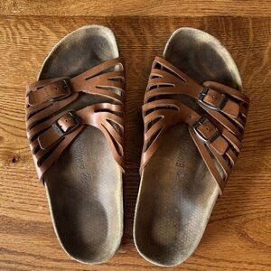 Brown Strappy Slide Sandals